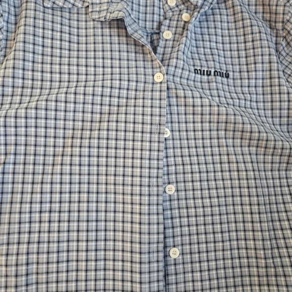 Miu Miu Blue Plaid Button-Up Shirt - Picture 3 of 11